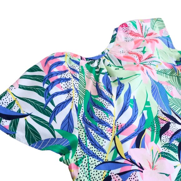 LOFT Floral Tropical Print Women’s Blouse - Short Sleeve Scoop Neck Top, Size M - Picture 4 of 7